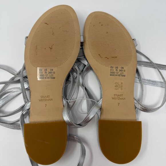 Stuart Weitzman Anita Metallic Leather Ankle Strap Flat Sandals Women's 7 NWOB - Picture 14 of 16